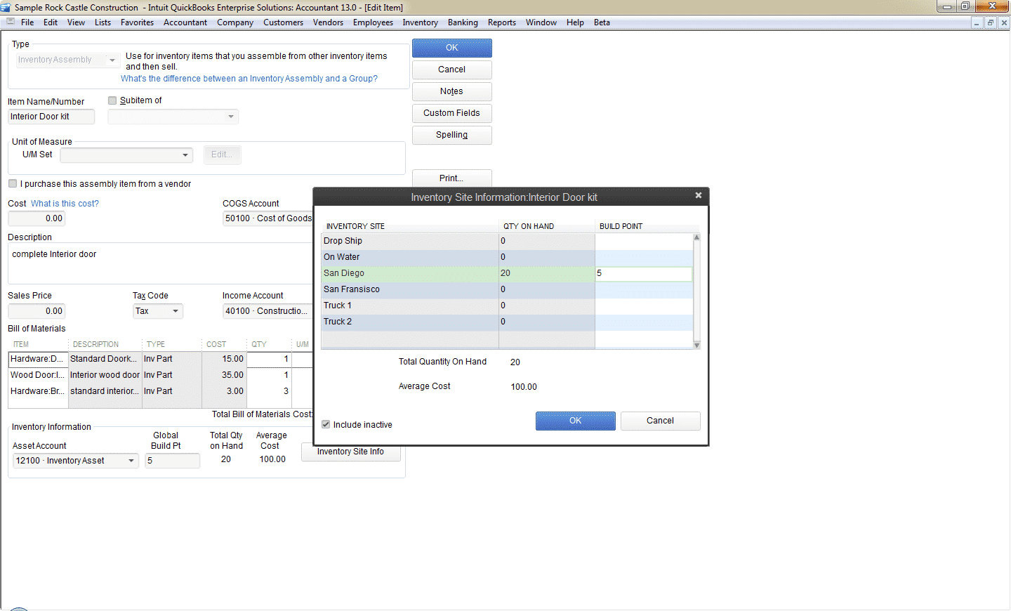 QuickBooks bin location tracking