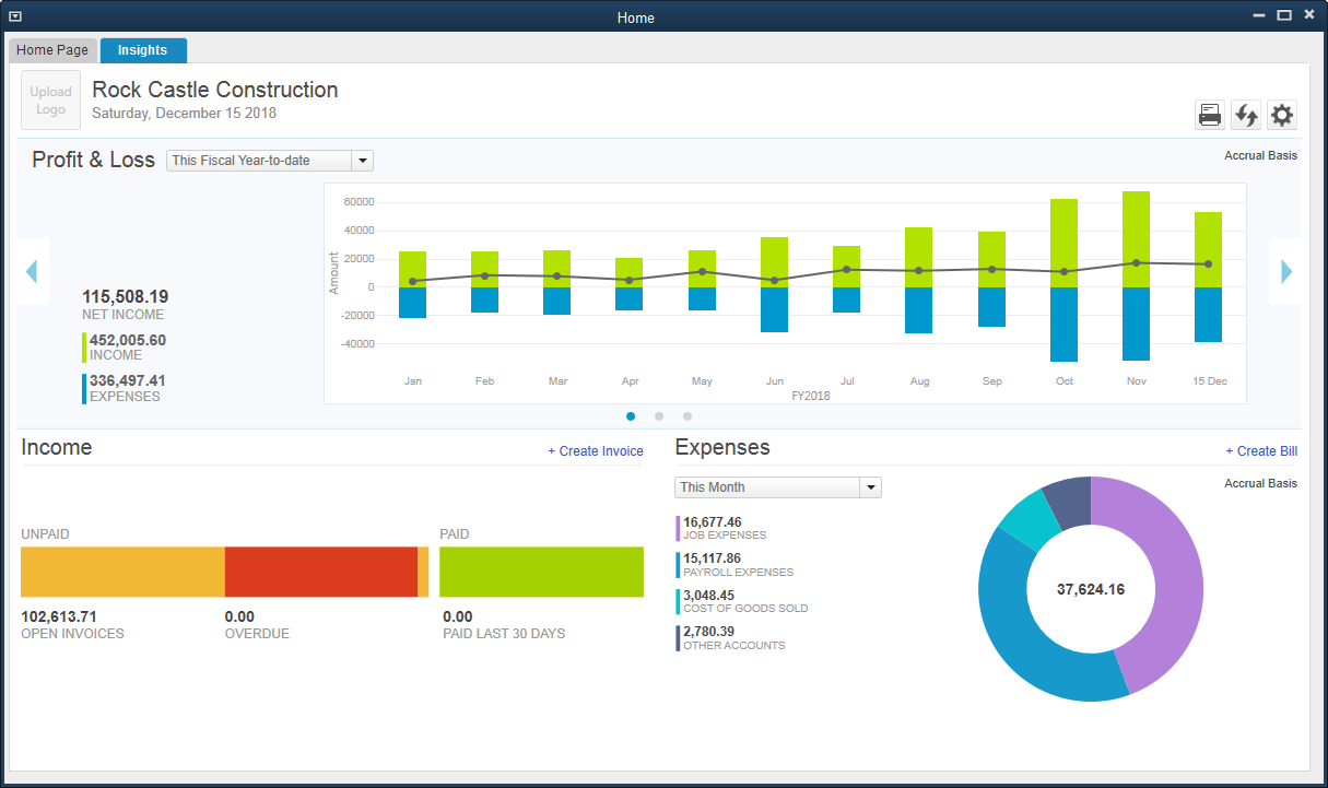 QuickBooks business insights homepage